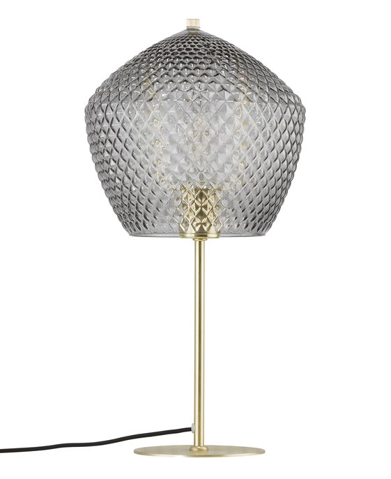 Elegantné stolové svetlo z brúseného skla s diamantovým vzorom a mosadzným prvkom – Nordlux Orbiform.