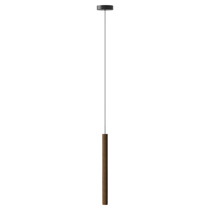 Závesná lampa UMAGE Chimes. Kombinácia svetlého alebo tmavého dreva, čierna s čiernym textilným káblom (tmavý dub (rozbalené))
