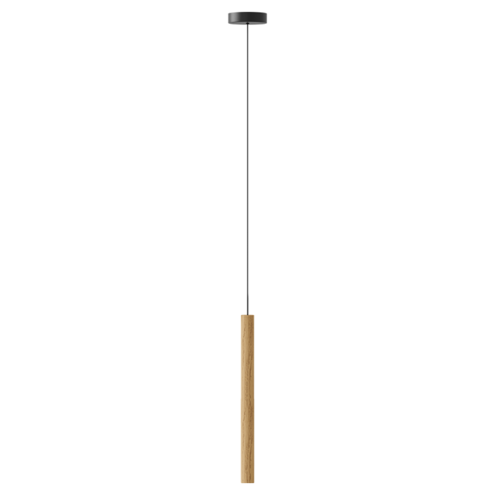 Závesná lampa UMAGE Chimes. Kombinácia svetlého alebo tmavého dreva, čierna s čiernym textilným káblom (dub)
