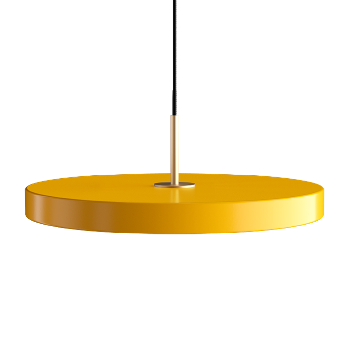 Jednoduchá a originálna závesná lampa UMAGE Asteria v tvare disku. Kovové tienidlo, LED žiarovka. Šesť farieb (žltá)