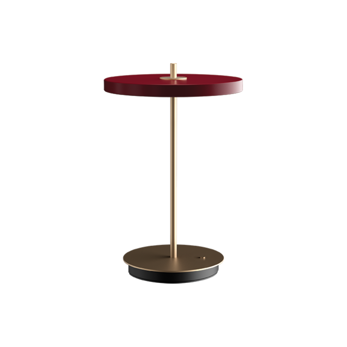 Elegantná dizajnová stolová lampa so zabudovaným LED panelom a difúzorom so skrytým USB portom na nabíjanie mobilného telefónu, trojstupňový stmievač (červená)