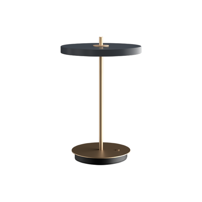 Elegantná dizajnová stolová lampa so zabudovaným LED panelom a difúzorom so skrytým USB portom na nabíjanie mobilného telefónu, trojstupňový stmievač (antracit)