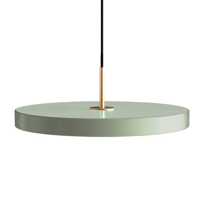 Jednoduchá a originálna závesná lampa UMAGE Asteria v tvare disku. Kovové tienidlo, LED žiarovka. Šesť farieb (olivovo zelená)