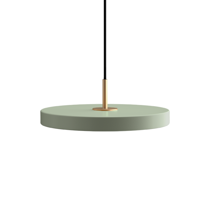 Jednoduchá a originálna závesná lampa UMAGE Asteria v tvare disku. Kovové tienidlo, LED žiarovka. Sedem farieb. (olivovo zelená)
