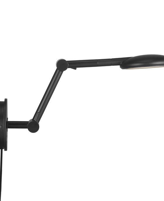 Nástenná lampa Bend od Norluxu s nastaviteľnou hlavou i ramenom, plynulo stmievateľná dotykom, v čiernej farbe.
