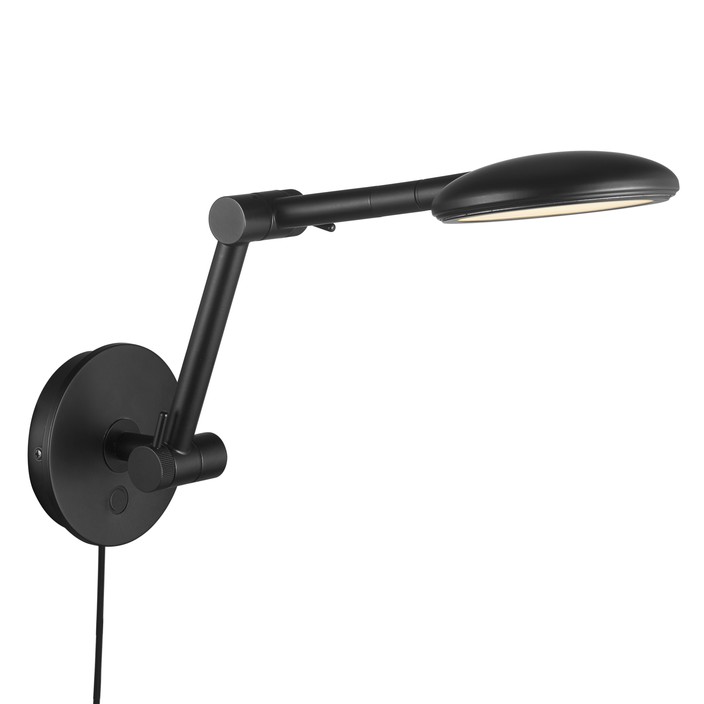 Nástenná lampa Bend od Norluxu s nastaviteľnou hlavou i ramenom, plynulo stmievateľná dotykom, v čiernej farbe. (čierna)