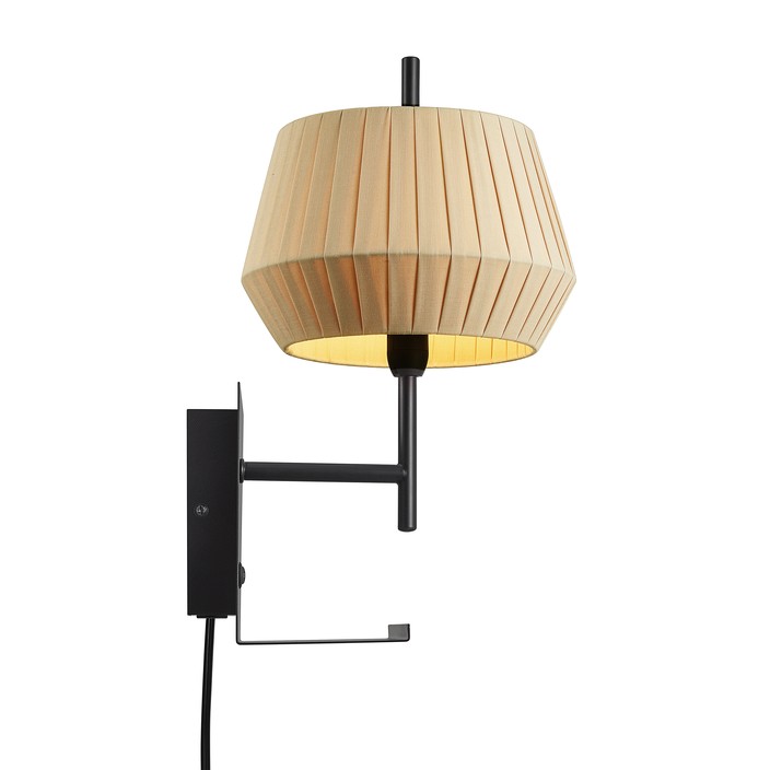 Originálna nástenná lampička Nordlux Dicte s efektom tlmeného svetla, s USB vstupom a integrovanou poličkou na odkladanie drobných vecí, dostupná v bielej alebo béžovej farbe. (béžová)