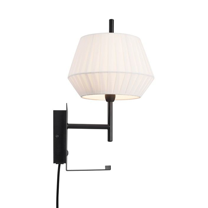 Originálna nástenná lampička Nordlux Dicte s efektom tlmeného svetla, s USB vstupom a integrovanou poličkou na odkladanie drobných vecí, dostupná v bielej alebo béžovej farbe. (biela)