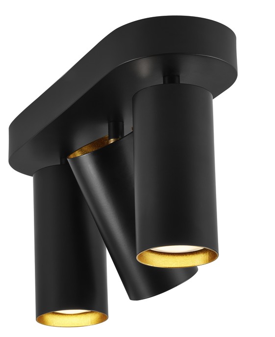 Stropné bodové svetlo Mimi 3 od Nordluxu s elegantnými zlatými detailmi, dve tienidlá sú otočné a nastaviteľné v rôznych smeroch, možnosť výberu z dvoch farebných variantov – čierneho alebo bieleho.