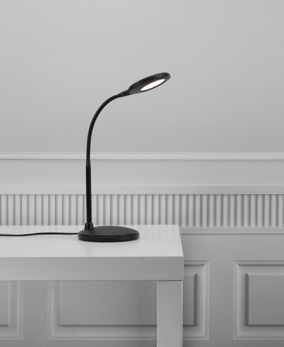 Decentná LED lampička Dove s funkčným dizajnom a flexi ramenom v čiernej farbe