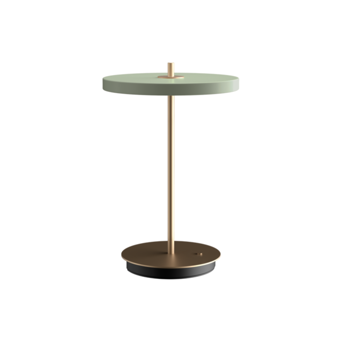 Elegantná dizajnová stolová lampa so zabudovaným LED panelom a difúzorom so skrytým USB portom na nabíjanie mobilného telefónu, trojstupňový stmievač (olivovo zelená)