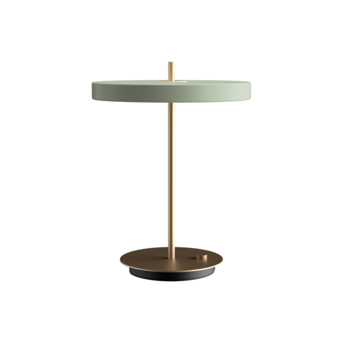 Elegantná dizajnová stolová lampa so zabudovaným LED panelom a difúzorom obsahujúca skrytý USB port na nabíjanie mobilného telefónu (olivovo zelená)