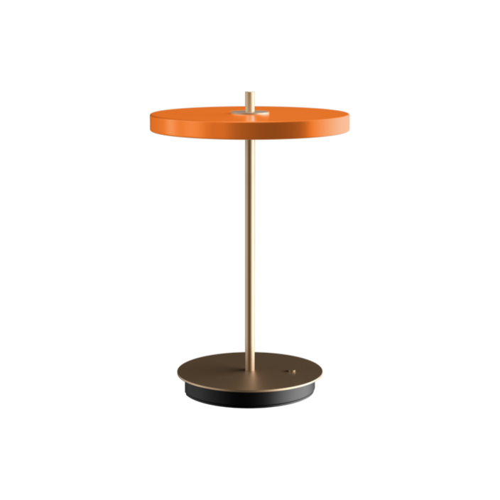 Elegantná dizajnová stolová lampa so zabudovaným LED panelom a difúzorom so skrytým USB portom na nabíjanie mobilného telefónu, trojstupňový stmievač (oranžová)