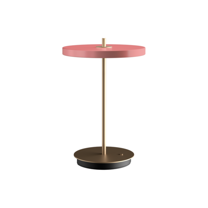 Elegantná dizajnová stolová lampa so zabudovaným LED panelom a difúzorom so skrytým USB portom na nabíjanie mobilného telefónu, trojstupňový stmievač (ružová)