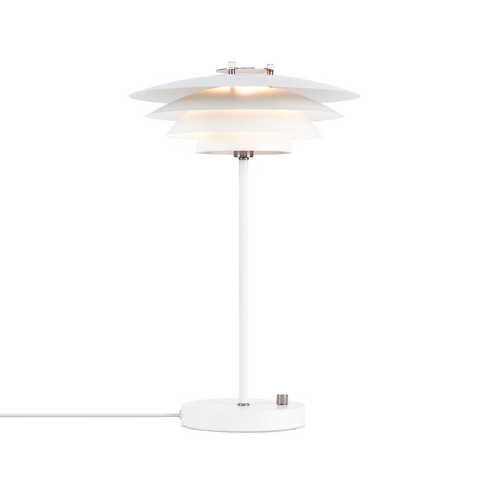 Exkluzívna stolová lampa z lakovaného kovu s typickými škandinávskymi prvkami a zaujímavými priesvitmi Nordlux Bretagne (biela)
