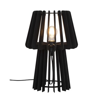 Stolová lampa Groa z drevených lamiel v prírodnom a čiernom variante prinesie do vášho domova kúsok prírody.