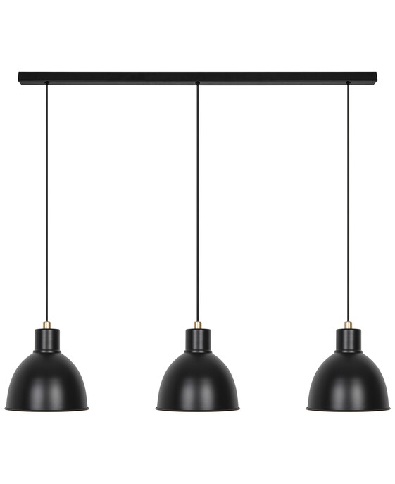 Štýlové retro kovové závesné svietidlo Nordlux Pop 3 s tromi tienidlami v matnej čiernej farbe.
