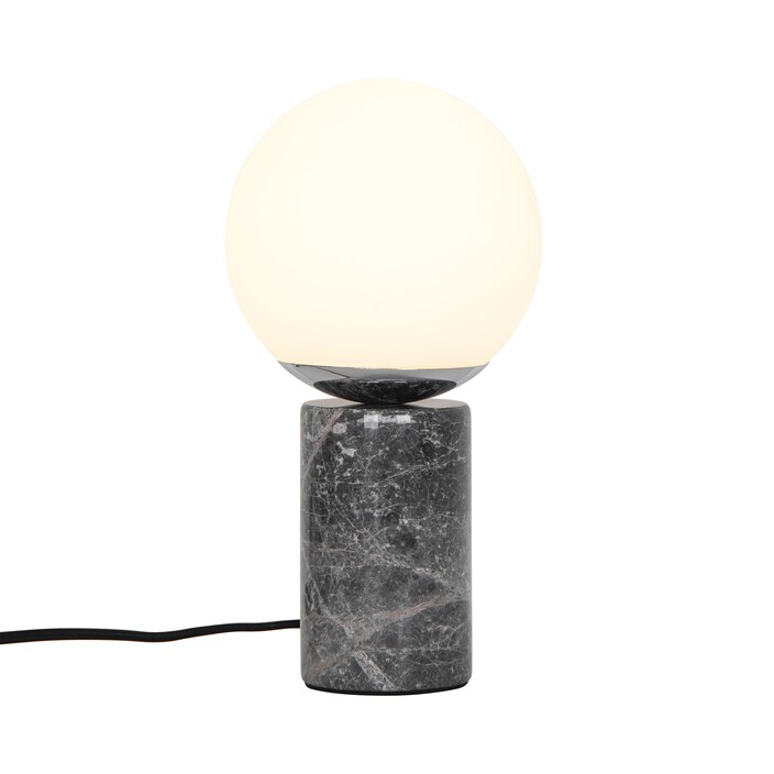 Stolová lampa z opálového skla s mramorovou minimalistickou mramorovým základňou – to je Nordlux Lilly. (šedá)