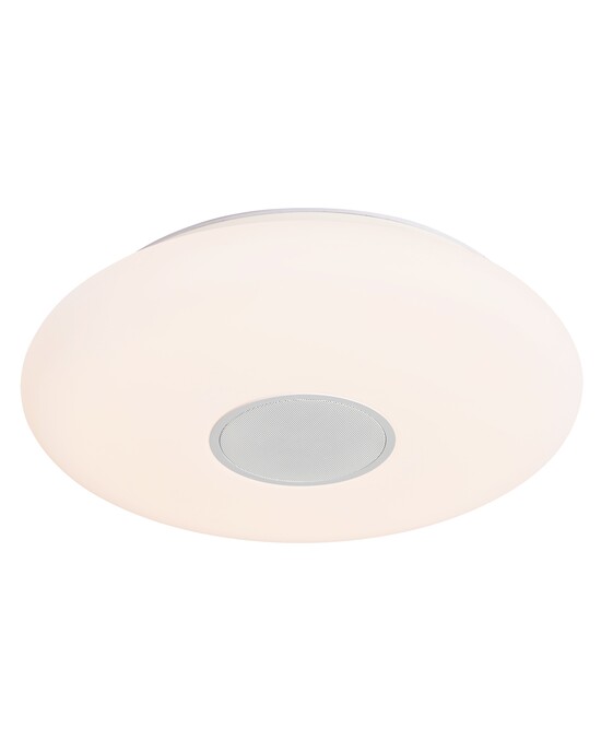 Okrúhle stropné svietidlo Djay Smart s možnosťou nastavenia teploty farieb, farby, svetelného toku a zapnutia vašej obľúbenej hudby vďaka aplikácii Nordlux Smart Light, v bielej farbe