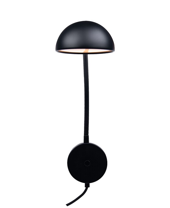 Nástenná lampička Nomi s nastaviteľným krkom v minimalistickom čiernom vyhotovení.