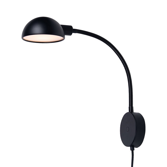 Nástenná lampička Nomi s nastaviteľným krkom v minimalistickom čiernom vyhotovení. (čierna)
