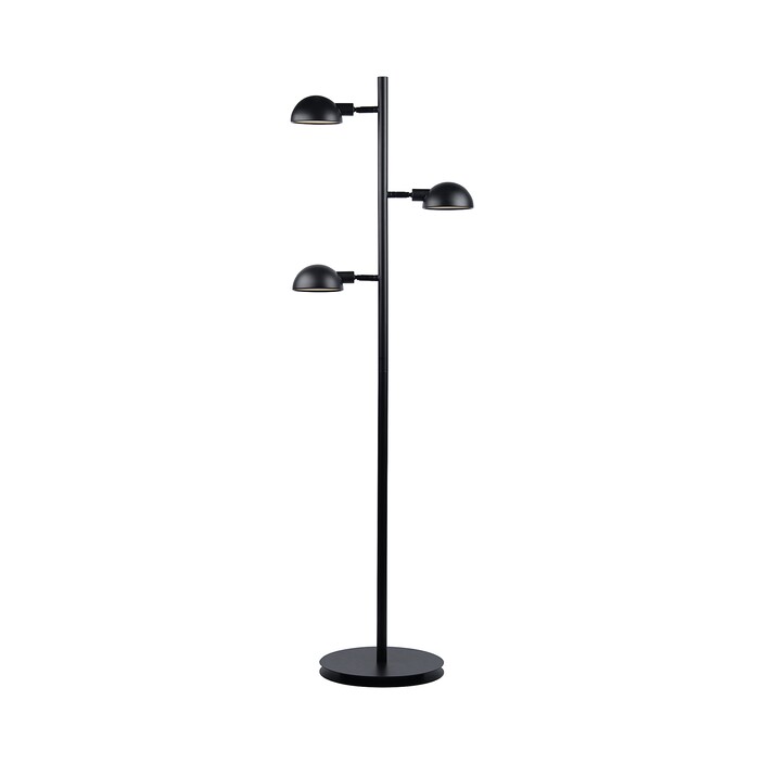 Stojacia lampa Nomi s nastaviteľnou hlavou troch tienidiel v minimalistickom čiernom vyhotovení. (čierna)
