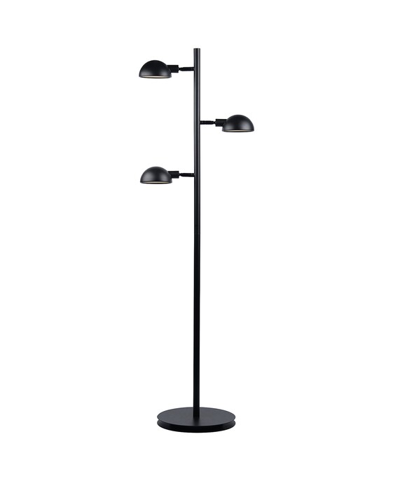 Stojacia lampa Nomi s nastaviteľnou hlavou troch tienidiel v minimalistickom čiernom vyhotovení.