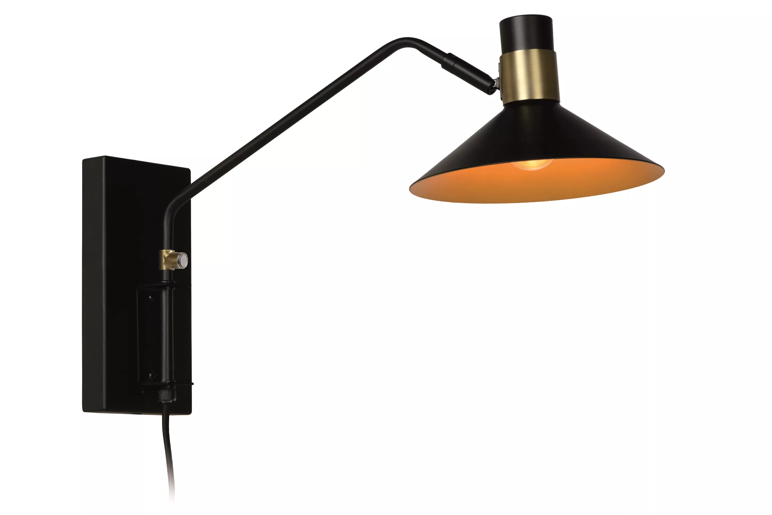 Nástenné svietidlo Pepijn v čiernej farbe s mosadzou, vhodné do obývačky alebo spálne. (čierna, mosadz)