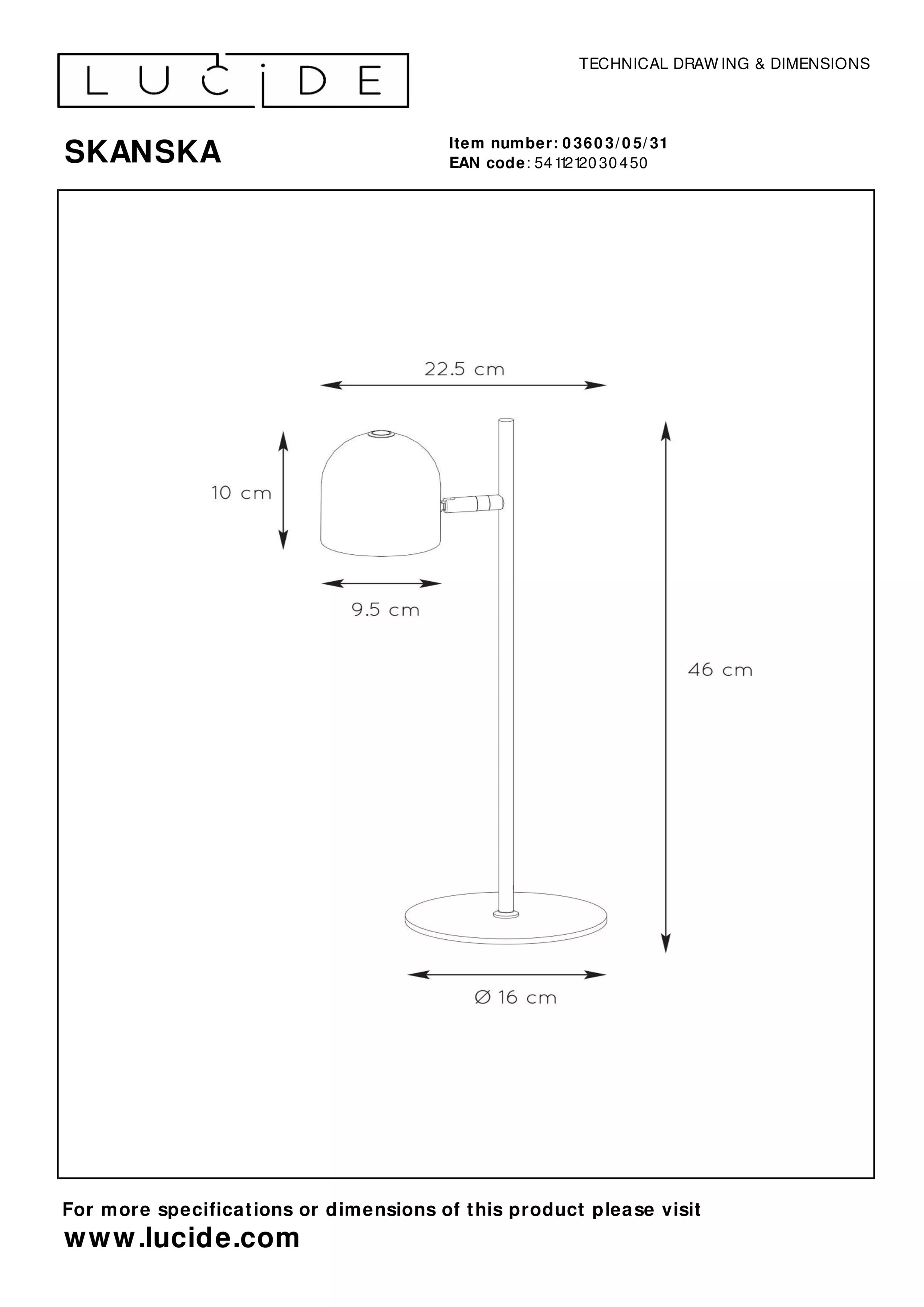 Elegantná stolová lampička Skanska s otočnou hlavou a stmievateľným zabudovateľným LED zdrojom.