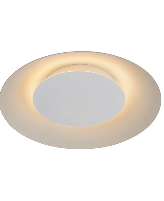 Jednoduché stropné svietidlo v tvare zahnutého disku, Lucide Foskal v čiernom alebo bielom variante.
