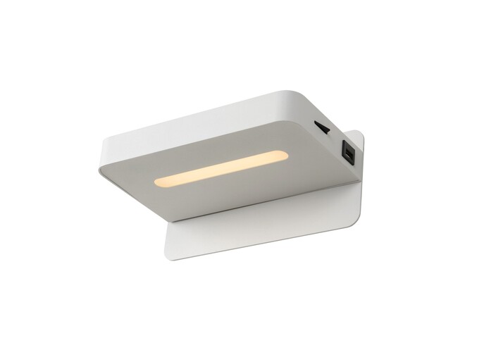 Multifunkčné nástenné svietidlo Atkin v bielej farbe so skrytým zdrojom a zabudovaným USB portom. (biela)
