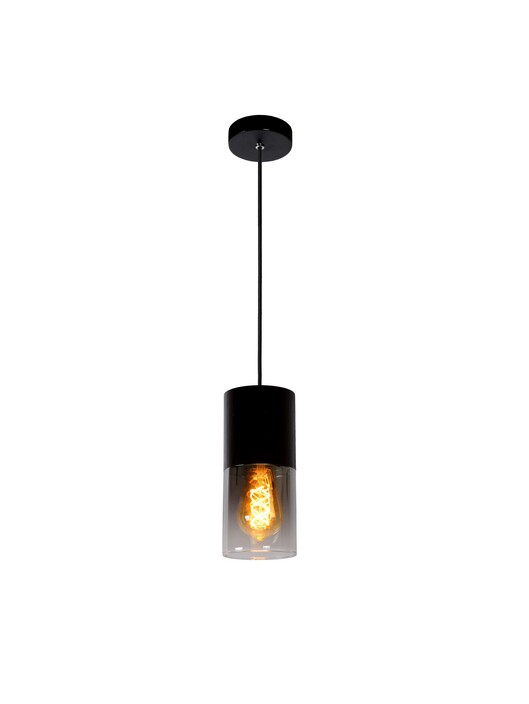 Jednoduché závesné svietidlo Zino s pútavým dizajnom v čiernom vyhotovení s dymovým sklom. Doplňte o dekoratívnu žiarovku. (čierna, dymové sklo)