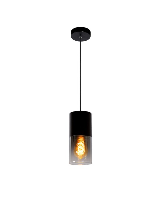 Jednoduché závesné svietidlo Zino s pútavým dizajnom v čiernom vyhotovení s dymovým sklom. Doplňte o dekoratívnu žiarovku.