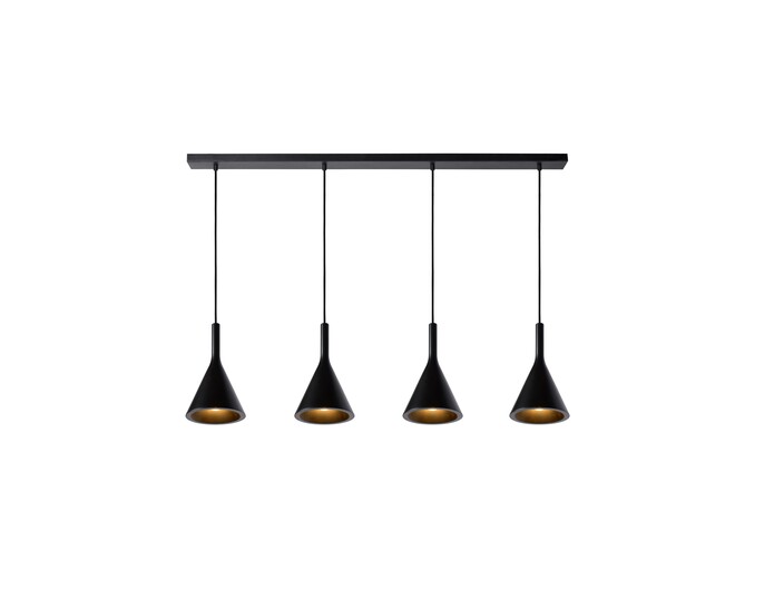 Elegantné závesné svietidlo Gipsy so 4 tienidlami, ktoré sa hodí do každého interiéru. V minimalistickom čiernom vyhotovení. (čierna)