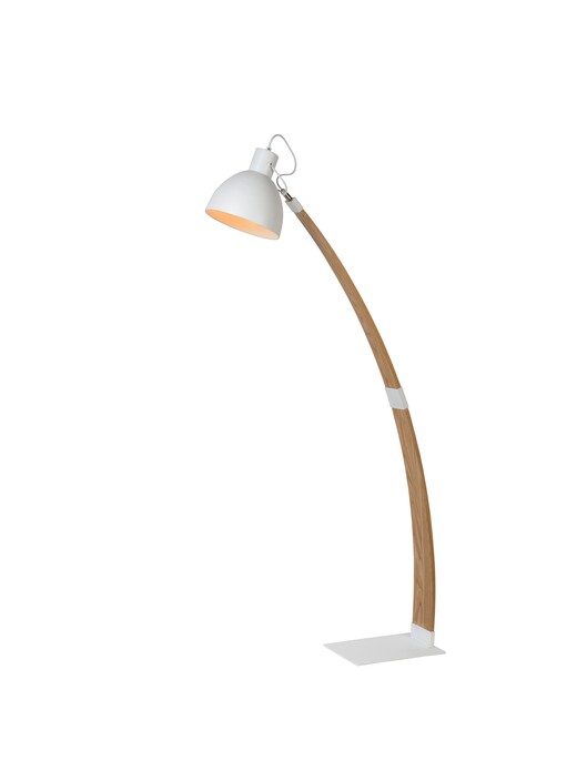 Stojacia lampa Curf v kombinácii dreva a bielej farby sa hodí do minimalistického interiéru, je ľahko smerovateľná podľa potreby. (biela)