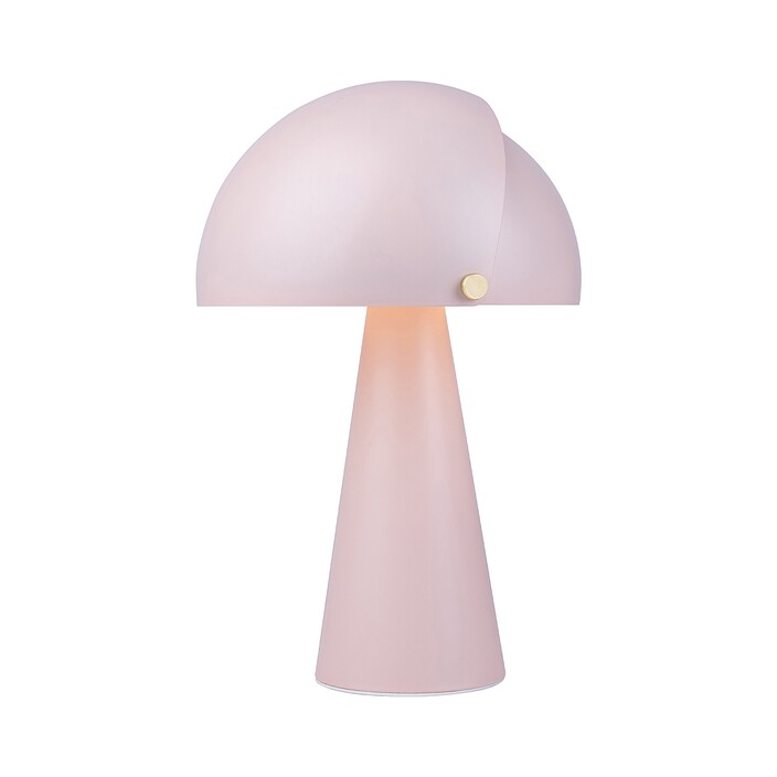 Originálne stolové svietidlo Align od Nordluxu v matnom zamatovom vyhotovení s detailmi z brúsenej mosadze. Tienidlo lampy sa skladá z vnútorného staitckého a vonkajšieho pohyblivého, ktoré si môžete prispôsobiť podľa vašich potrieb. Môžete si vybrať jednu z 8 farieb (ružová)