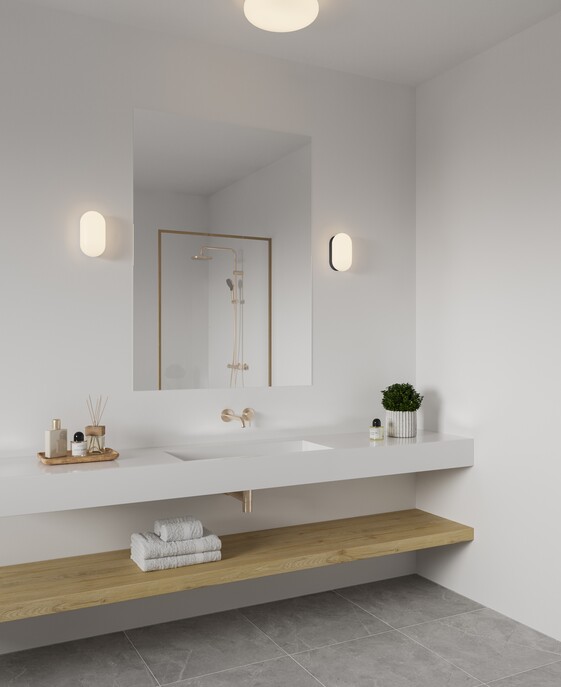 Nástenné svietidlo Foam s vysokým krytím zaisťuje perfektné rozptýlené osvetlenie vašej kúpeľne. Vyberte si z čierneho alebo bieleho variantu.
