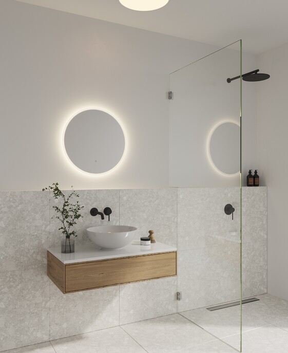 Nástenné svietidlo Nordlux Dovina Round je vďaka svojmu vysokému krytiu ideálne do kúpeľne. Toto kúpeľňové zrkadlo vytvára podsvietenie na stene. K dispozícii priehľadný variant..