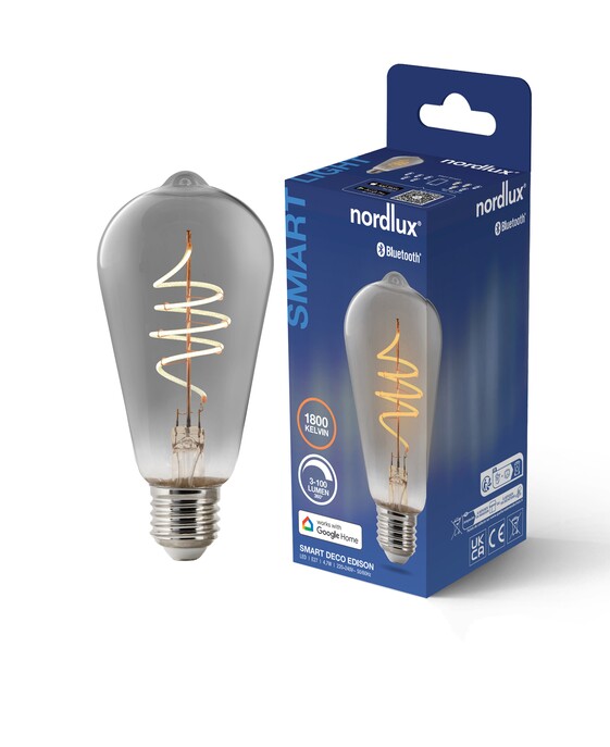 Dizajnová inteligentná stmievateľná LED žiarovka pre svietidlá so závitom E27. V dymovom vyhotovení..