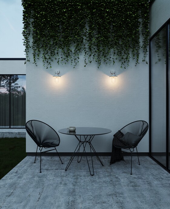 Vonkajšie nástenné svietidlo Januka z recyklovaného plastu v modernom dizajne, dostupné v 3 farebných terrazzo vyhotoveniach.