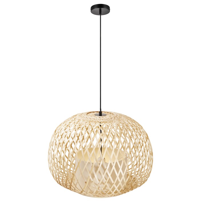 Závesné svietidlo Hisoka kombinuje bambusové vlákna a látkové tienidlo. Svietidlo vyžaruje mäkké svetlo vhodné do obývacej izby. (prírodná)