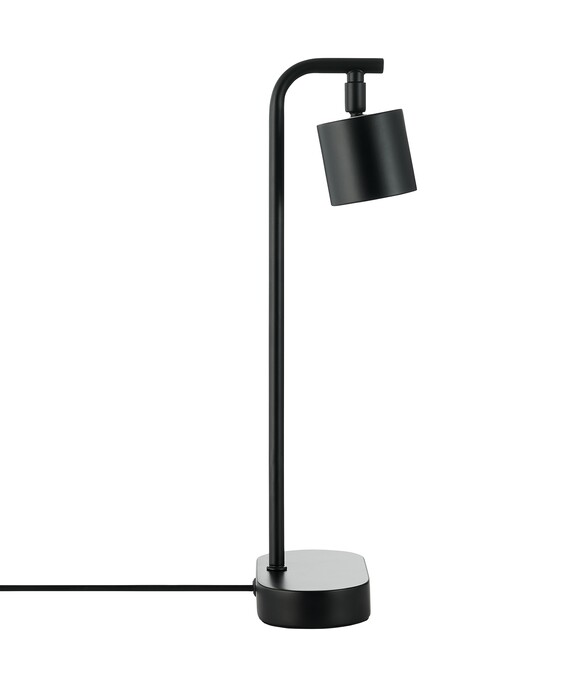 Stolová lampička Merlin v minimalistickom dizajne s funkčnou nastaviteľnou hlavou, dostupná v čiernej farbe.