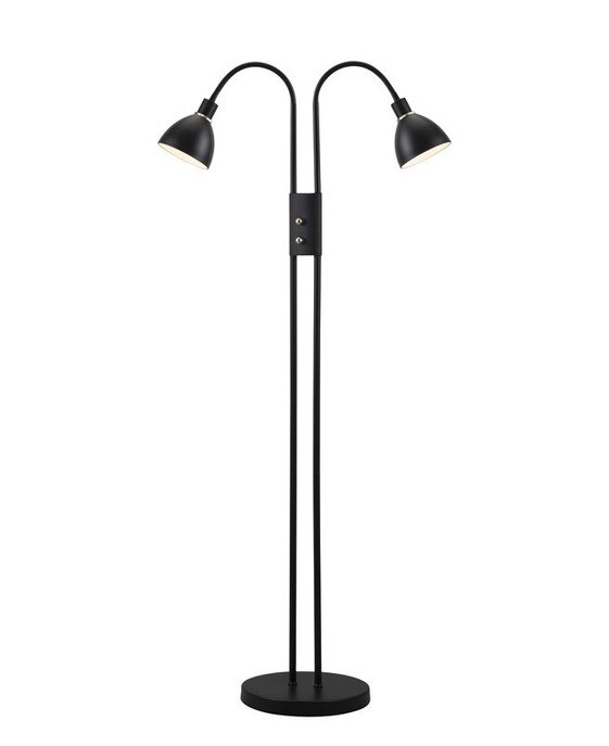 Dvojitá stojacia lampa Nordlux Ray s chrómovou alebo bielou základňou a nastaviteľnými tienidlami z opálového skla alebo čierneho kovu