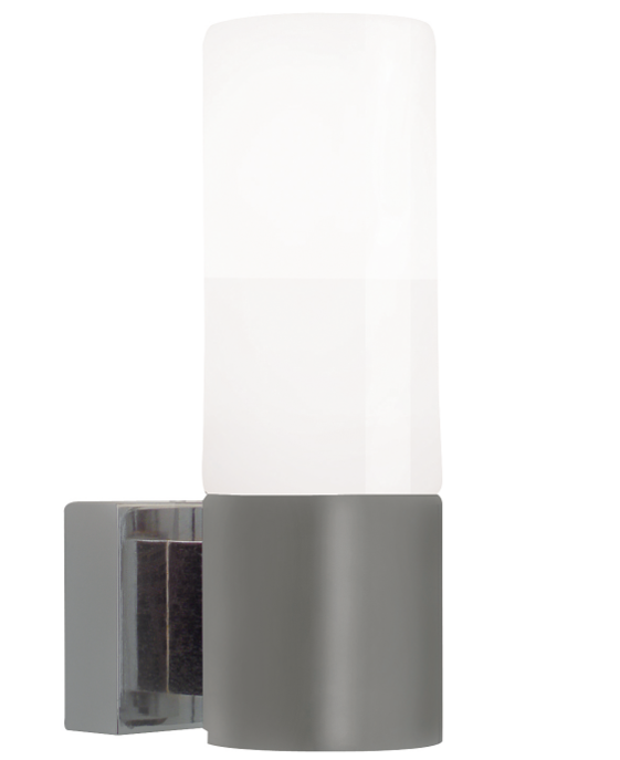 Nástenné svietidlo Nordlux Tangens s jednoduchým tienidlom v tvare valca z opálového skla na štvorcovej základni vo dvoch farebných variantoch