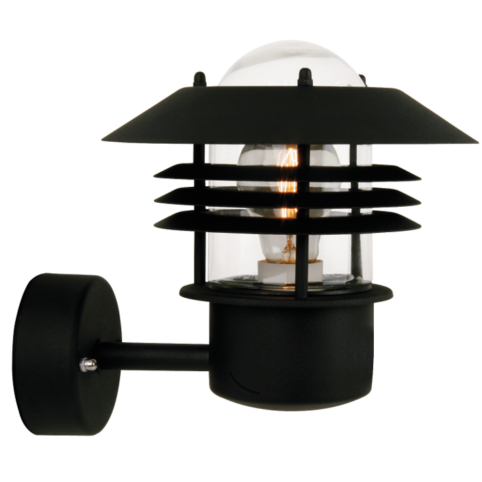 Krásne vonkajšie nástenné svietidlo s hlavou lampy smerujúcou nahor vo funkčnom klasickom dizajne v štyroch farebných variantoch (čierna)