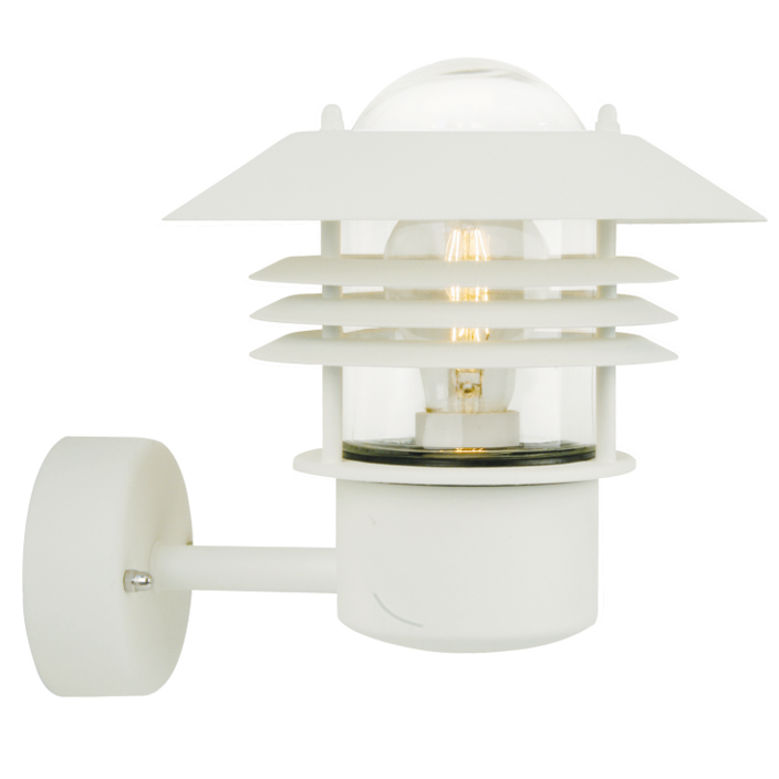 Krásne vonkajšie nástenné svietidlo s hlavou lampy smerujúcou nahor vo funkčnom klasickom dizajne v štyroch farebných variantoch (biela)