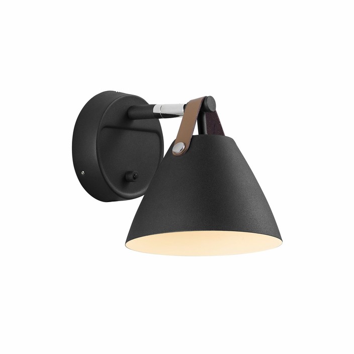 Nástenná lampička Nordlux Strap 15 s vymeniteľnými koženými popruhmi vo dvoch farbách (čierna)