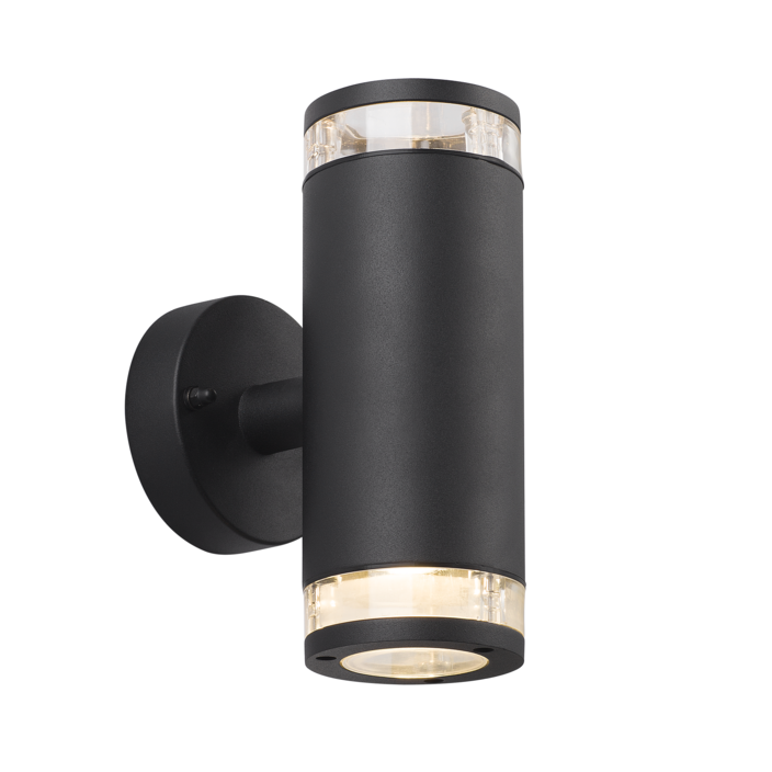 Elegantné vonkajšie nástenné svietidlo Birk od Nordluxu v kombinácii odolného kovu a dvoch svetelných pásov pôsobivo osvetlí prístup k vášmu domu. (čierna)