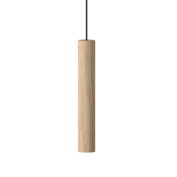 Závesná lampa UMAGE Chimes. Kombinácia svetlého alebo tmavého dreva, čiernej s čiernym textilným káblom (dub (rozbalené))