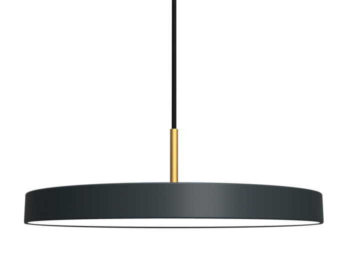 Jednoduchá a originálna závesná lampa UMAGE Asteria v tvare disku. Kovové tienidlo, LED žiarovka. Šesť farieb (antracit)